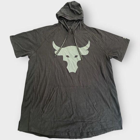 Under Armour Project Rock Black Bull Short Sleeve Hoodie Mens size XL - Picture 1 of 6